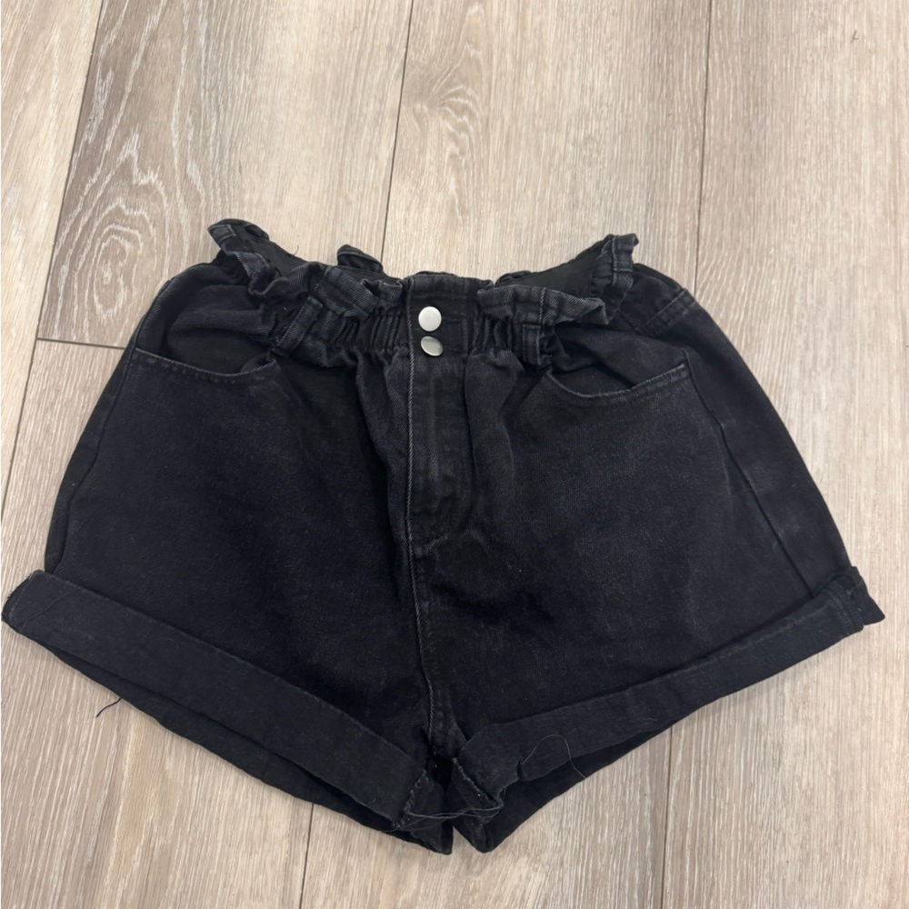 Princess Polly denim elastic band shorts black size 6